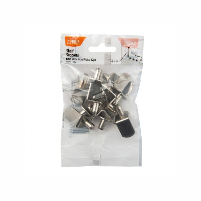 Taskmaster 6mm Pin Nickel Plated Metal Shelf Supports - 12 Pack