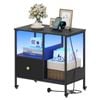 Ufurniture Mobile Side Table with Reversible Drawer & Charging Station Rolling End Table with Locking Wheels & Adjustable Feet