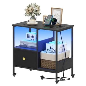 Ufurniture Mobile Side Table with Reversible Drawer & Charging Station Rolling End Table with Locking Wheels & Adjustable Feet