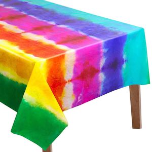 Catzon 2 Pcs Plastic Tablecloth Rainbow Theme-Tie Dye