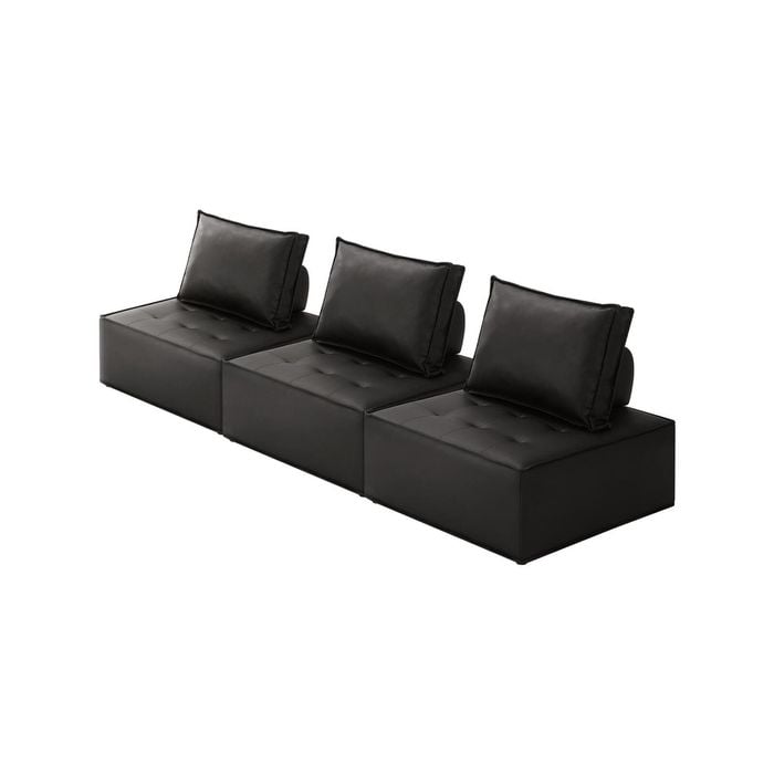 Oikiture 3PC Modular Sofa Adjustable Back PU Leather Black