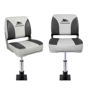 Seamanship 2X Folding Boat Seats with 2X Pedestals 34–46cm Marine Swivel 13cm Padding Charcoal