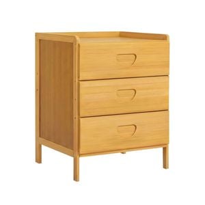 Lauft Natural Bamboo Wood 3 Drawer Bedside Table, Cabinet End Table Nightstand