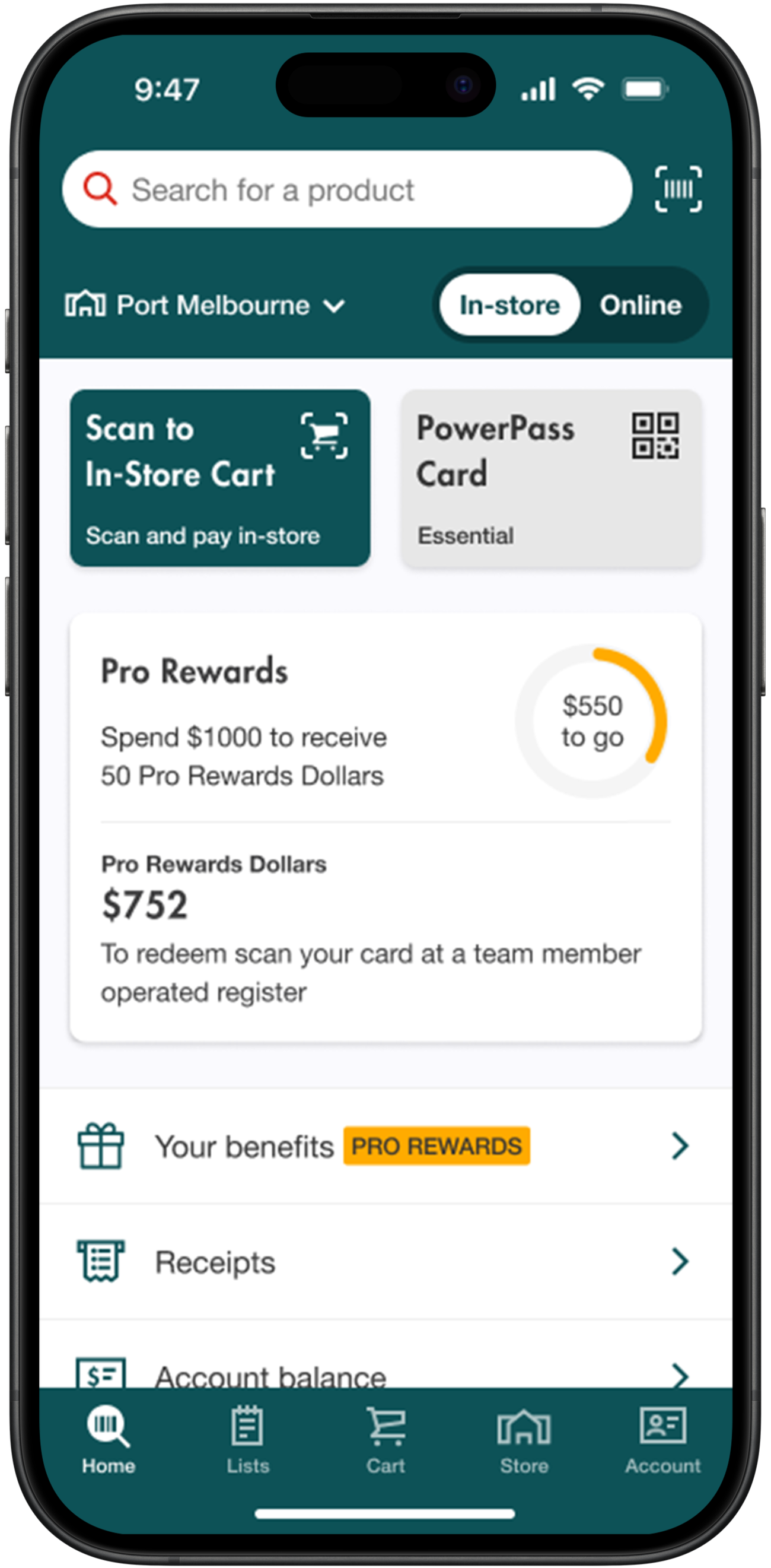  PowerPass App Home screen