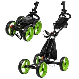 Advwin Golf Push Cart, Foldable 4-Wheel Golf Cart with Adjustable Handle, Umbrella Holder & Mobile phone holder
