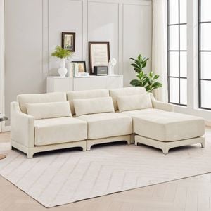 HOMFURN 271cm Modular Sectional Sofa, Chenille Cloud Couch with Ottoman, Sectional Couch with Throw Pillows for Living Room