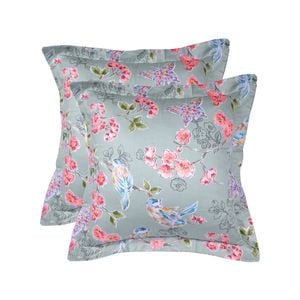 CottonMore 2pce of 100% Cotton 500TC Sateen Square Cushion Covers Floral Pink