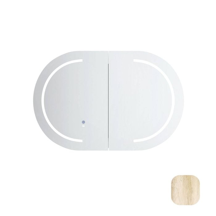 Attica 900mm Natural Oak Bentwood Oval LED Shaving Cabinet With Powerpoint