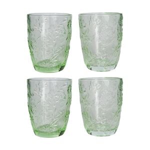 2x 2pc Urban Products Mari Green Floral Embossed Glass Tumbler Set 10cm