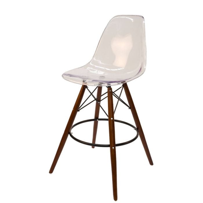 Sk Designer Living | Replica Eames Dsw Stool | Clear & Walnut