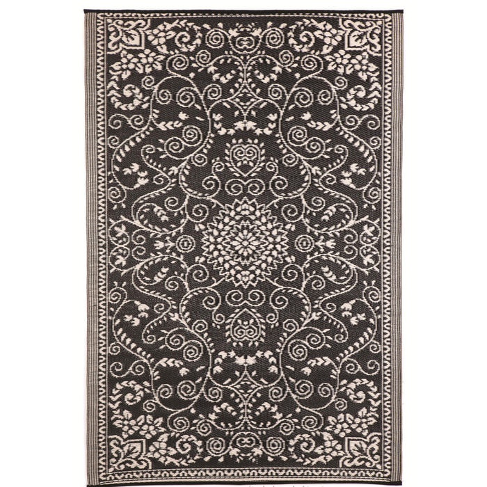Fab Habitat 180x270cm Black And Cream Murano Traditional Recycled Plastic Reversible Outdoor Rug