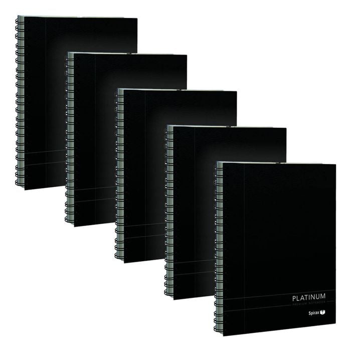 5pc Spirax 401 Platinum A5 Spiral Notebook Writing Stationery 200-pages Black