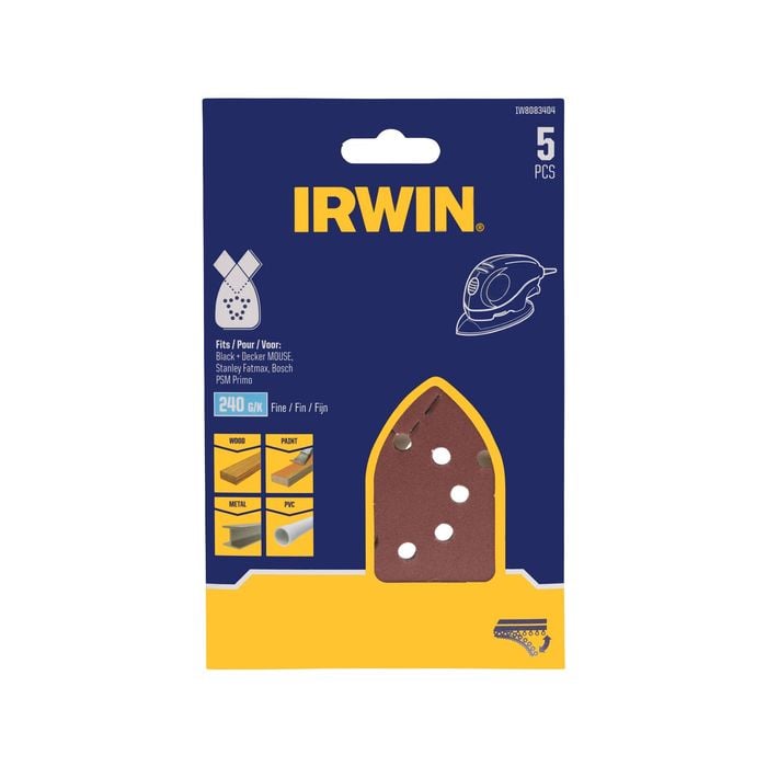 IRWIN 100 x 135mm 240 Grit Mouse Sanding Sheets - 5 Pack 