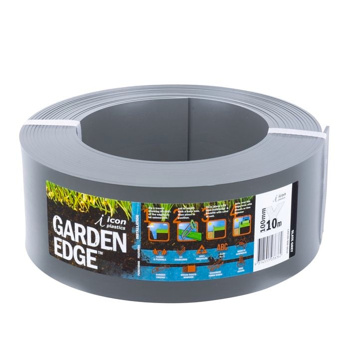 Icon Plastics 100mm x 10m Slate Grey Garden Edge