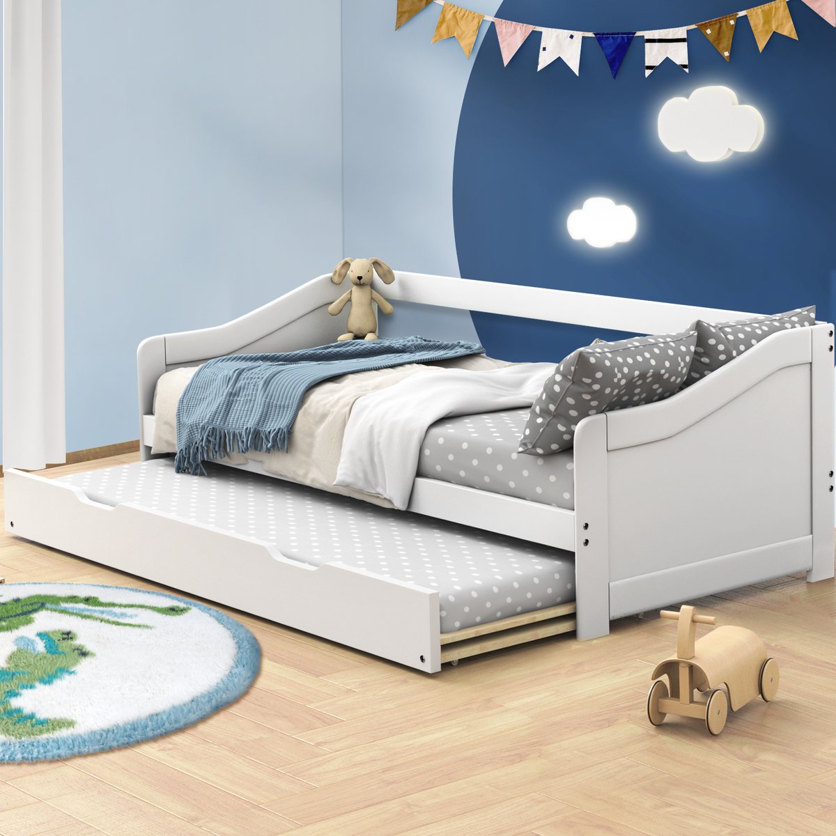 Oikiture Trundle Bed Frame Daybed Single Size Base Timber Wooden Single Beds X2 Bunnings Australia