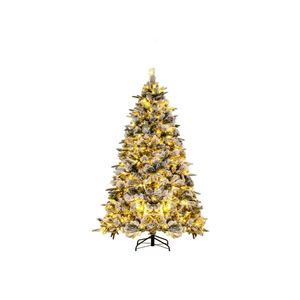 Costway 186cm Flocked Christmas Tree Pine Needles Hinged Xmas Tree 250 LEDs