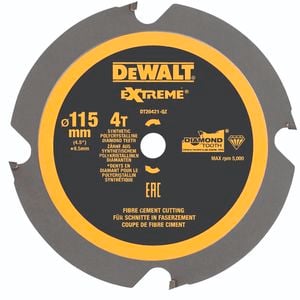 DeWALT 115mm x 4T Extreme PCD Fibre Cement Sheet Circular Saw Blade