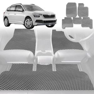 6D Diamond Car Floor Mats for Skoda Kamiq 2019-Current-Full Set-Grey-Outback GT