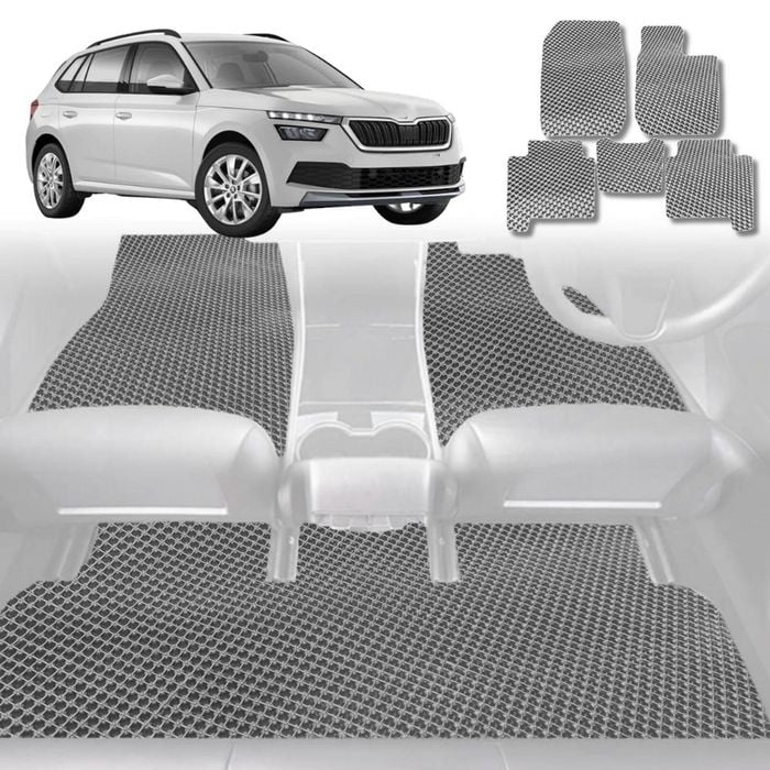 6D Diamond Car Floor Mats for Skoda Kamiq 2019-Current-Full Set-Grey-Outback GT