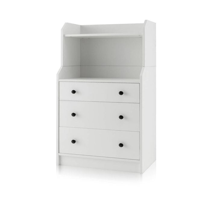Costway 3-drawer Storage Units 111cm Tallboy Organiser W/shelves White