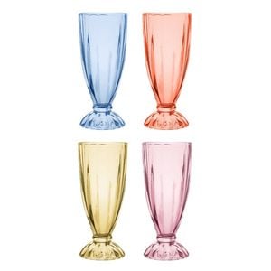 4pc Porto Soda Lime Glass Dessert Milkshake Cups 340ml Citron, Ruby, Sky, Rose