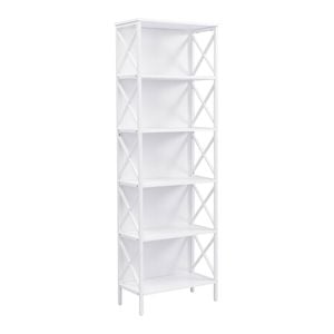 Maxhomm 180cm 6-tier Bookshelf, Industrial Tall Bookcase With Metal Side Panels & X-frame, White