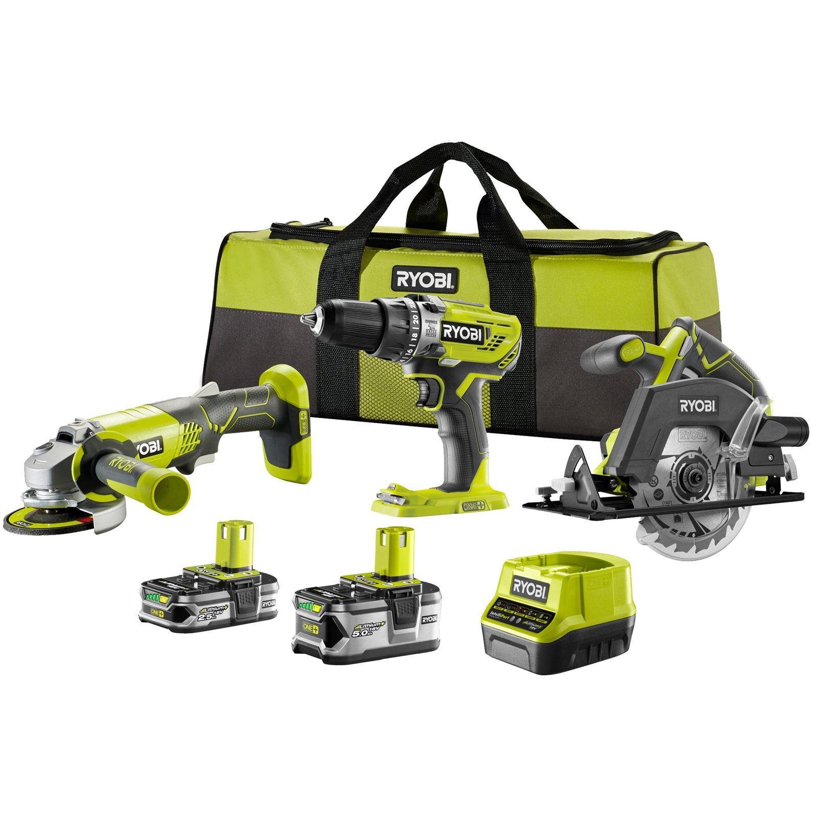 Ryobi 18V ONE+ 5.0 / 2.5Ah 3 Piece Kit