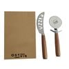 2pc Ost & Vin Pizza Giftset 26x17 Cutter Set Acacia Wood Steel Kitchenware Brown