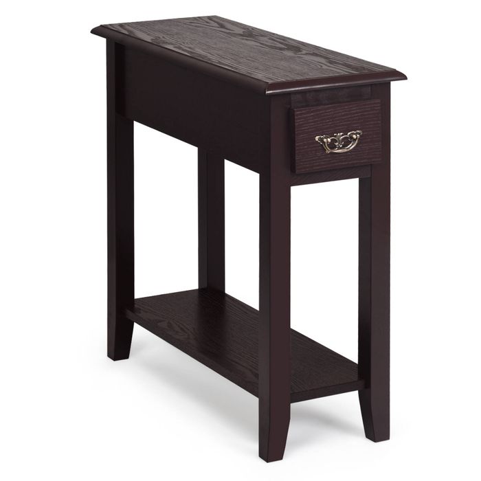 Costway 2-Tier Side Table Narrow Nightstand End Table w/Drawer Brown