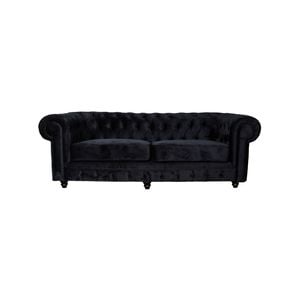 Cleo 3 Seater Velvet Fabric Sofa Black Colour Chesterfield Design