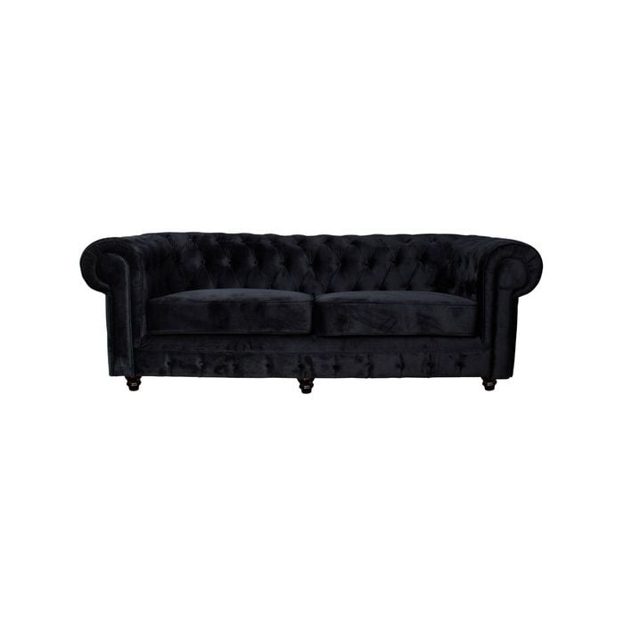 Cleo 3 Seater Velvet Fabric Sofa Black Colour Chesterfield Design