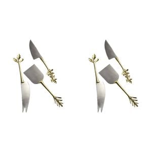 2x 3pc LVD S/Steel Cheese Knife w/ Brass Handle - Botanical