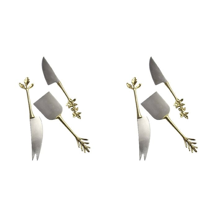 2x 3pc LVD S/Steel Cheese Knife w/ Brass Handle - Botanical