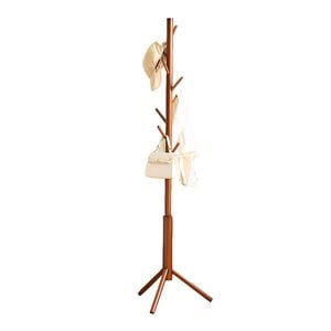 Catzon Bamboo Cylinder Coat Rack Freestanding with 8 Hooks-Brown