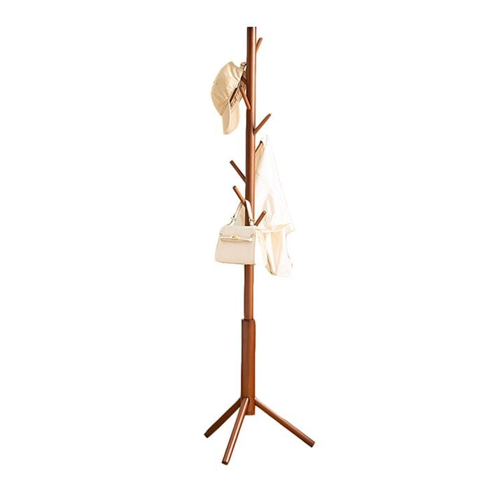 Catzon Bamboo Cylinder Coat Rack Freestanding with 8 Hooks-Brown
