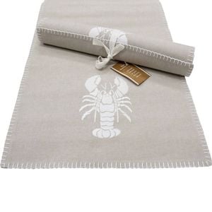 LVD Stonewashed Chambray Cotton Embroidered Lobster Table Runner 40x180cm Grey