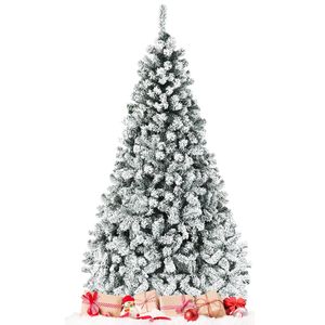 Costway 2.25M Pre-Lit Snow Flocked Christmas Tree PVC Frosted Xmas Tree 450 LEDs