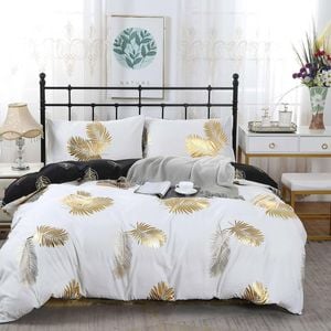 Fabric Fantastic Reversible Design Queen Size Gold Quilt/doona/duvet Cover Set