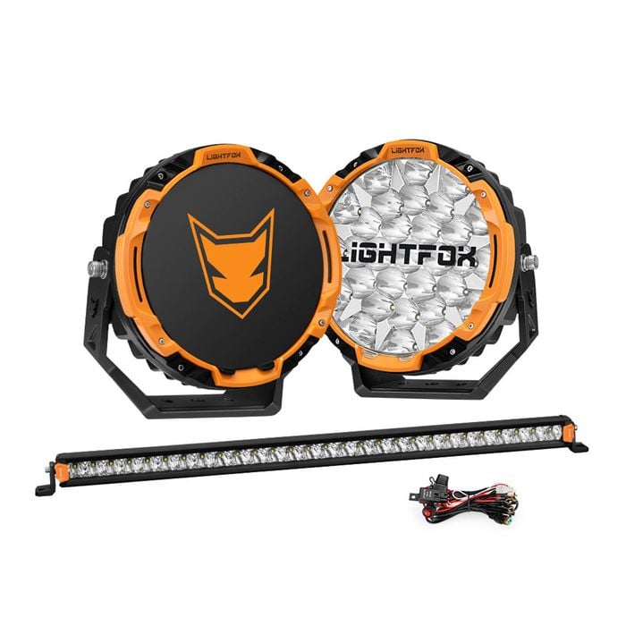 Lightfox Starrix 9 Inch Osram Led Driving Lights + 28 Inch Single Row Led Light Bar W/ Wiring Kit