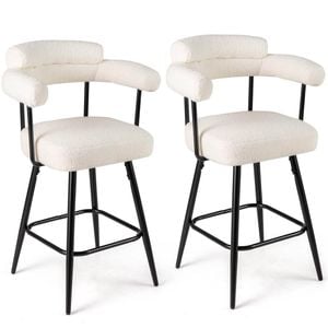 Costway 69 Cm Swivel Bar Stools Metal Frame Curved Dining Chairs White