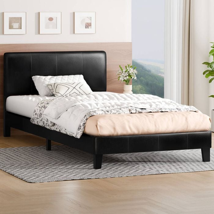 Alfordson Bed Frame Single Size Leather Black