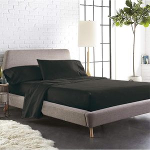 Luxor King Single Black Color 1000TC 100% Cotton Fittd Sheet Flat Sheet Pillowcase Set