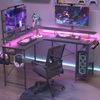 Ufurniture L Shaped Desk Gaming Desk with LED Lights & Power Outlets Black