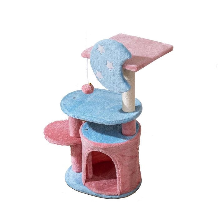 Costway Cat Tree Tower W/sisal Scratching Post Pet Condo House Pink & Blue