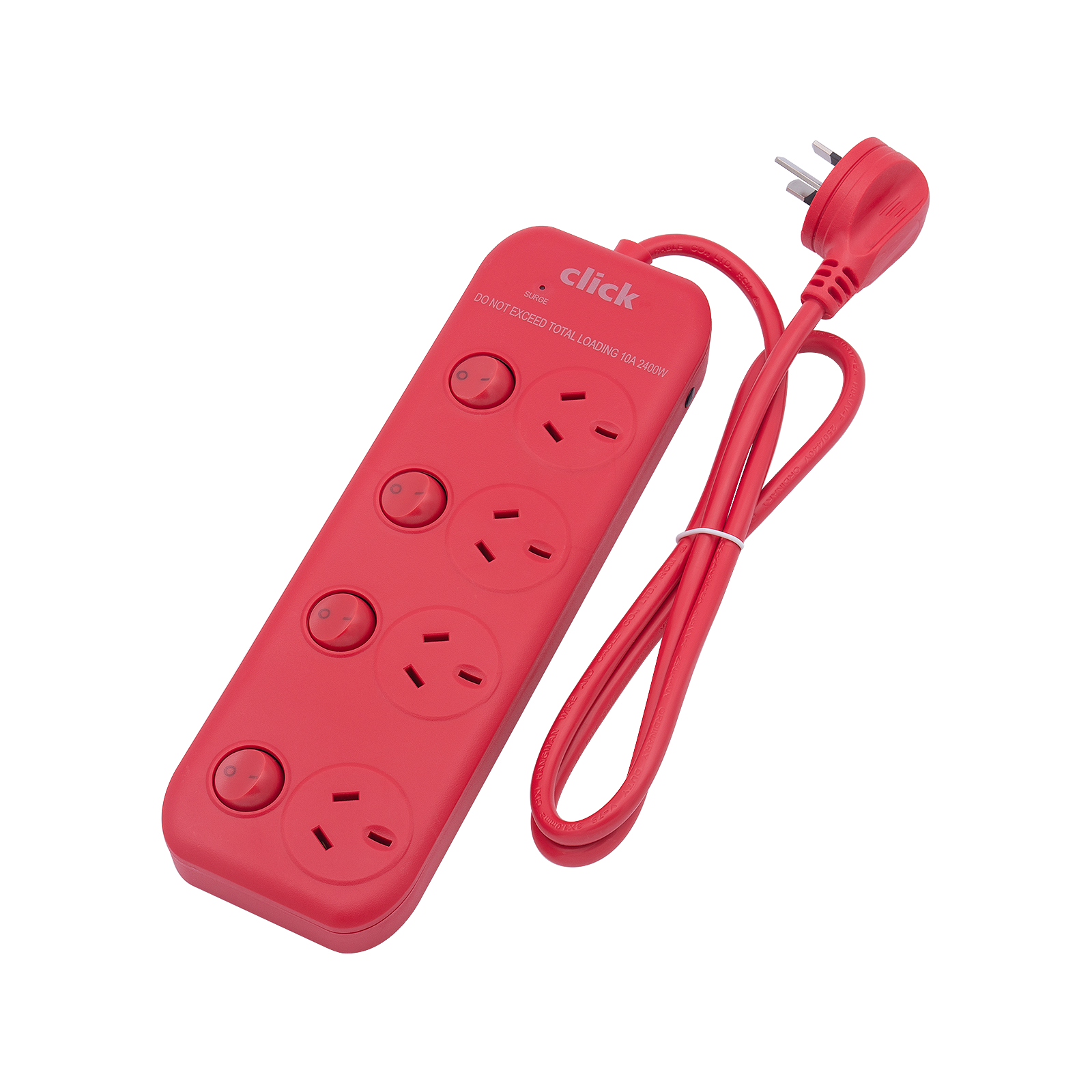 Click Red 4 Outlet Individually Switched Surge Powerboard product image