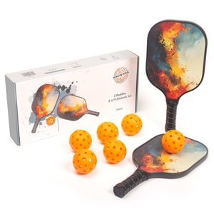 Hacienda Pickleball Set With 6 Aerodynamic Balls And 2 Fiberglass Paddles
