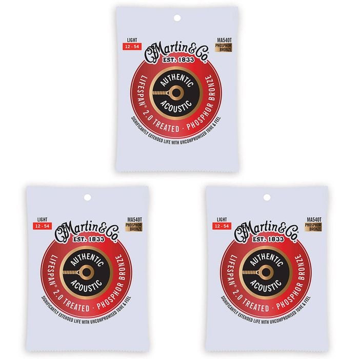 3PK Martin Guitar MA540T Authentic Treated Strings 92/8 Phosphor Bronze Light