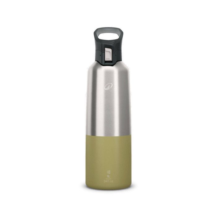 Decathlon - 1L Insulated Stainless Steel Flask 900 With Quick-Release Cap For Hiking - Khaki - One Size