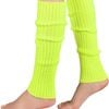 Pair of Wos Leg Warmers Disco Winter Knit Dance Party Crochet Legging Socks Costume Fluro Yellow