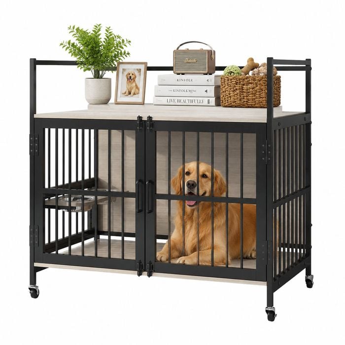 Advwin Dog Crate Furniture Heavy Duty Dog Kennel With 2 Bowls